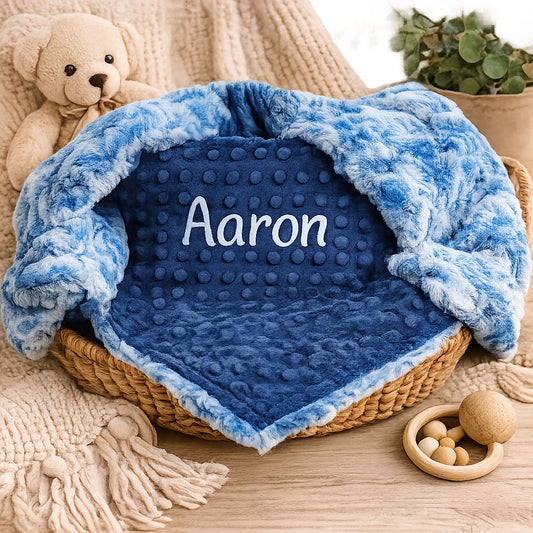 Personalized Blue Plush Baby Blanket – Ultra Soft Minky Baby Blanket