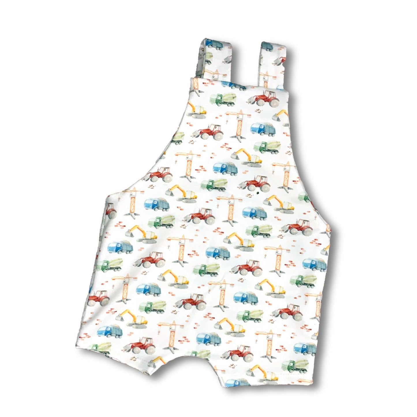 Knotted Shortalls, Overalls With Construction Equipment 9-12 Months Ready to Ship